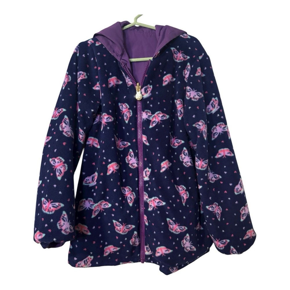 London Fog Navy Butterfly Print Reversible Fleece Zip-Up  Raincoat Size 6X